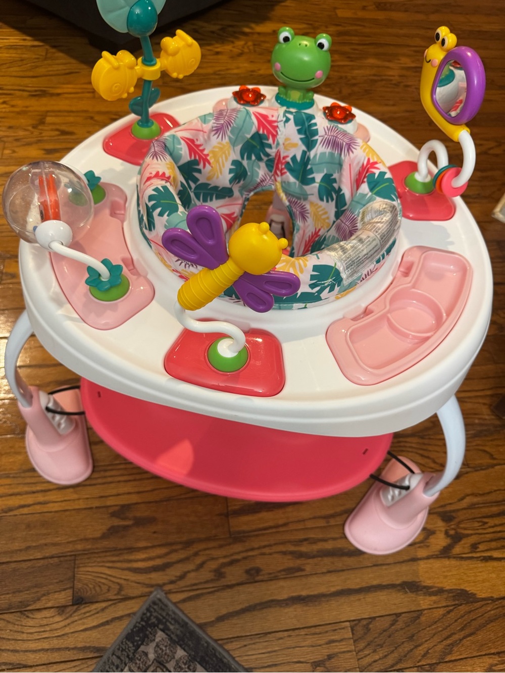 Baby Activity Jumper with Pink Tropical Seat and Toys